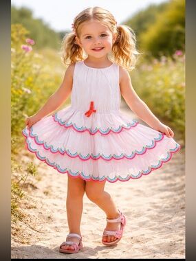Mini Boden Scalloped Tiered Sundress with Ribbon